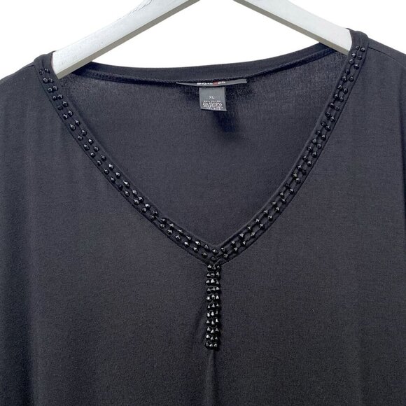 Style & Co. Womens Top Size XL Black Beaded Tunic Tee  V neck Ruffle Hem - Picture 7 of 9